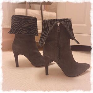 REBECA SANVER Gray Suede Mid Calf Heeled Boots